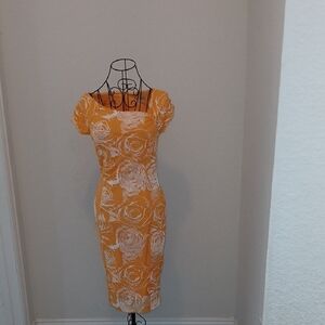 Eva Mendes for New York & Company Yellow Floral Midi Dress